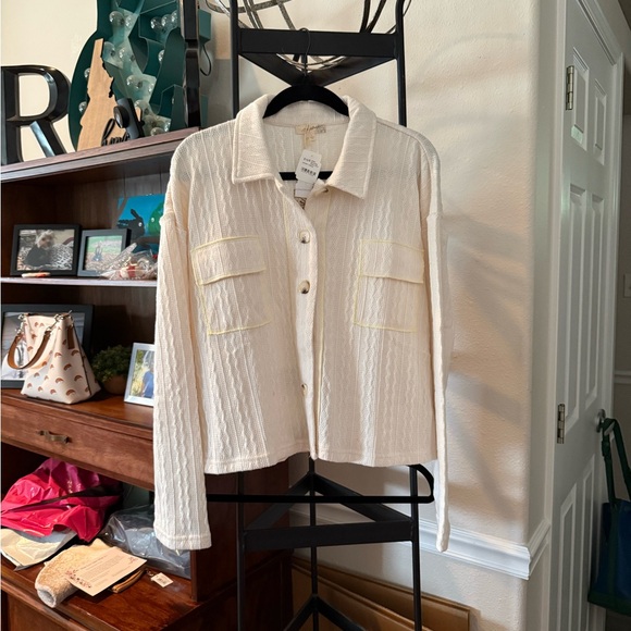 Mystree Jackets & Blazers - Cream Button-Up Cardigan